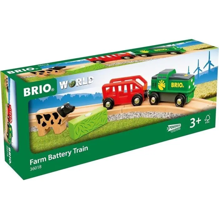 Train de la Ferme à Pile - BRIO - Circuit en bois - Wagon et chargement aimanté inclus-0