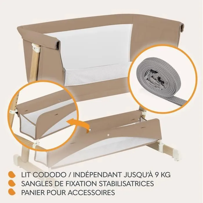 Lit bébé 5en1 LIONELO Thomi Plus - Lit Cododo - Barceau Bebe - Parc bebe - Canapé-lit - Jusqu'à 100 kg - 2 matelas - Caramel-2