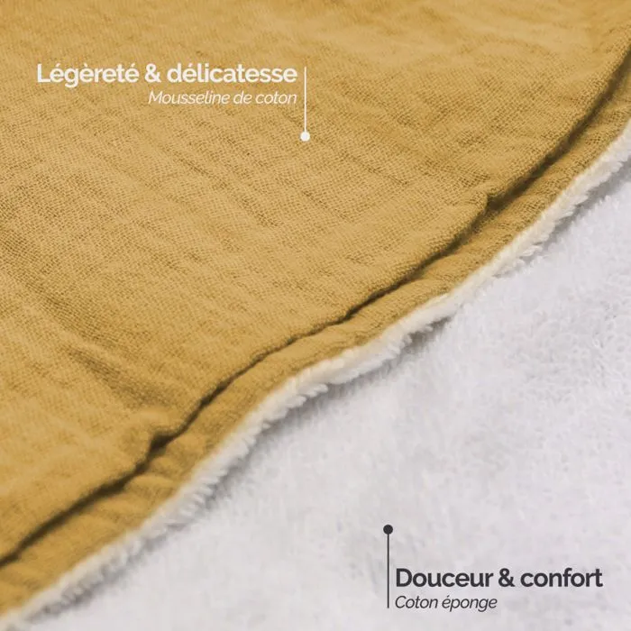 Cape, sortie de bain pour bébé intérieur 100 % coton - 100 x 100 cm - Lapin - Moutarde - Monsieur Bébé-2