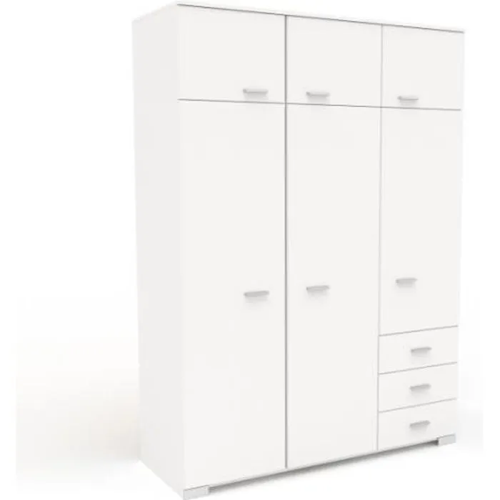 Armoire de chambre contemporaine blanche - COSMOS - L 146 cm - 6 portes, 3 tiroirs-0