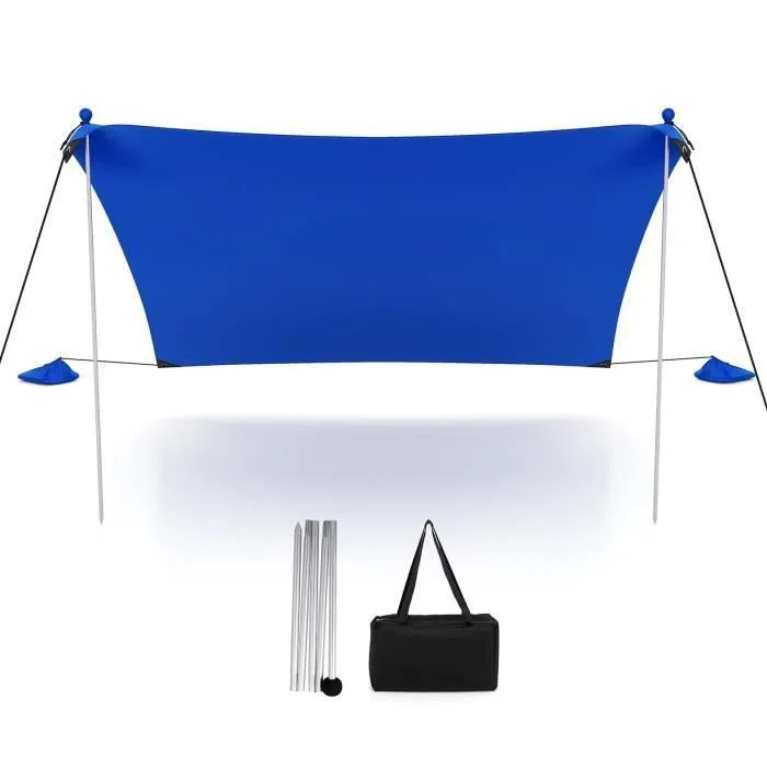 COSTWAY Tente de Plage 4 Personnes 3 x 3M-Anti UV UPF50+-Sac de Transport Portable-4 Sacs pour Sable-Piquets de Sol-2 Poteaux-Bleu-0