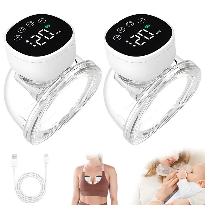 Tire Lait Electrique Main Libre,Tire-Laits 2 Pièces,Tire Lait Electrique,Faible Bruit Rechargeable Sans Fil 3 Modes 9 étapes-0