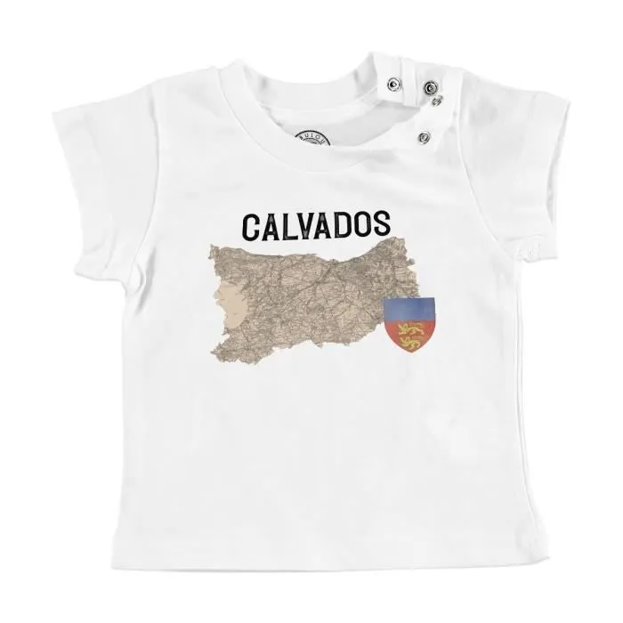 T-shirt Bébé Manche Courte Blanc Calvados 14 Département Caen Carte Ancienne Normandie-0