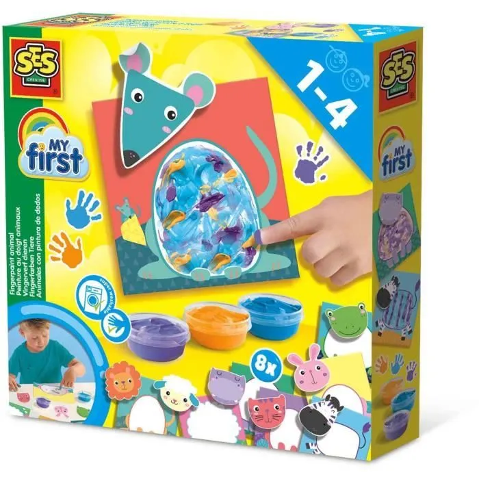 My first - Peinture au doigt - Animaux - SES CREATIVE - Peins 8 cartes d’animaux joyeux.-0