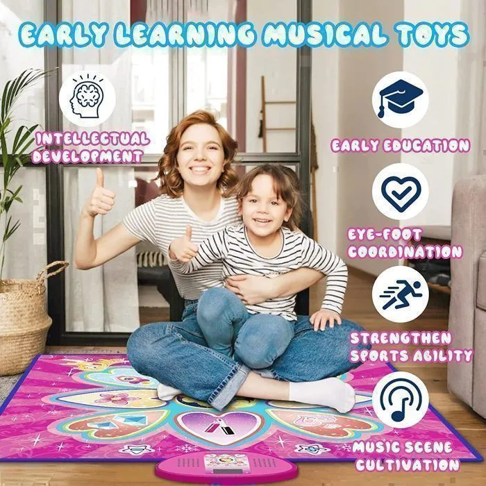 Tapis de Danse Musical pour Enfants de 3 à 14 Ans - KAKOO - Rose - Imperméable et Antidérapant avec 2 télécommandes-1