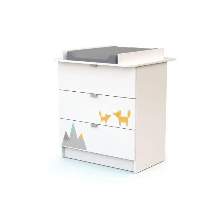 WEBABY - Chambre bébé lit et commode à langer en bois ALBA  Blanc - Taille unique-3
