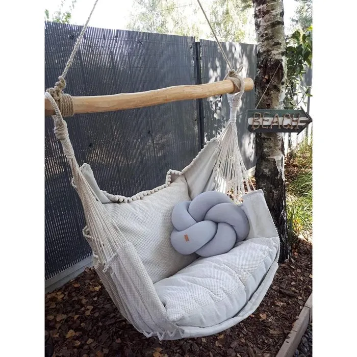 Coussin décoratif tressé - Gris - Coton élastique - 40x36 cm - Lavable-1