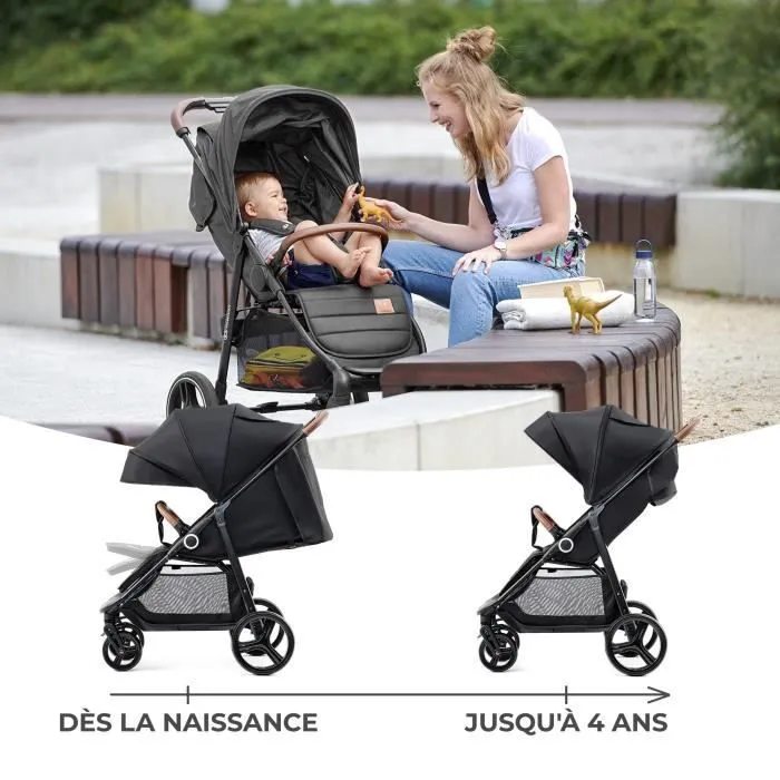 Poussette citadine - KINDERKRAFT - Grande + Black - 4 roues - Dossier et repose-pieds-2