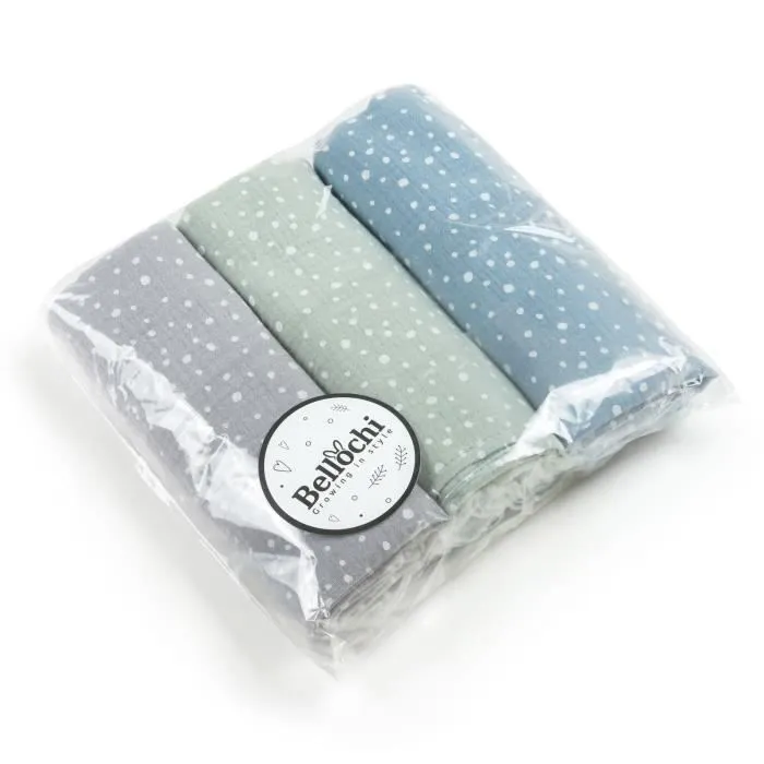 Bellochi Lot de 3 Langes Coton Bébé - Multifonctionnel Couche Lavable - Mousseline Bébé 100% Coton Naturel - 60x80 cm - Funny Dots-0