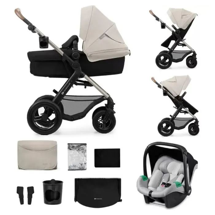 Poussette 4 en 1 Combinée - KINDERKRAFT MOOV2 - inclus Siège auto avec base I-size - Système de voyage - Grandes Roues - Gris-1