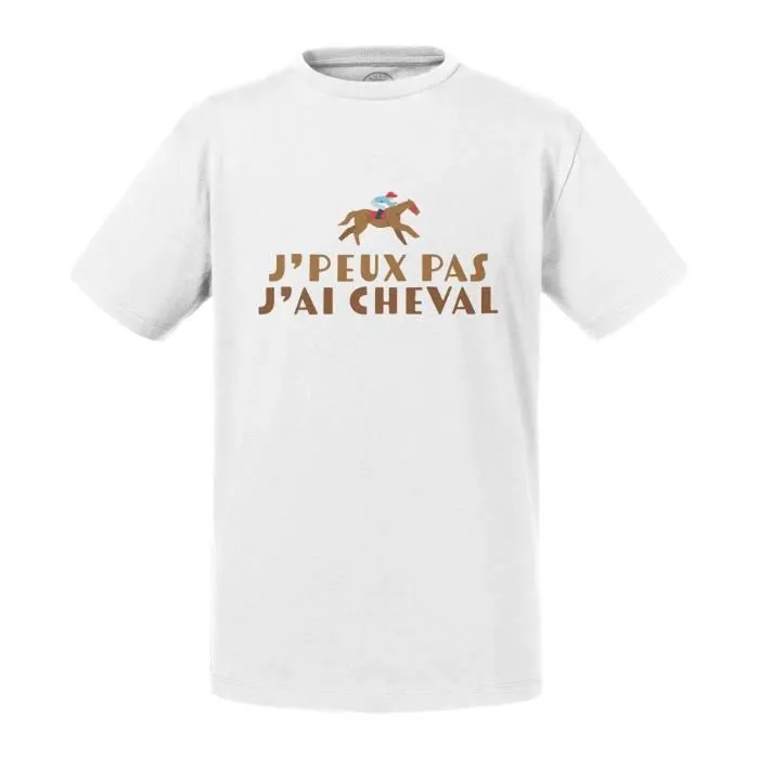 T-shirt Enfant Blanc J'Peux Pas J'ai Cheval Equitation Poney-0