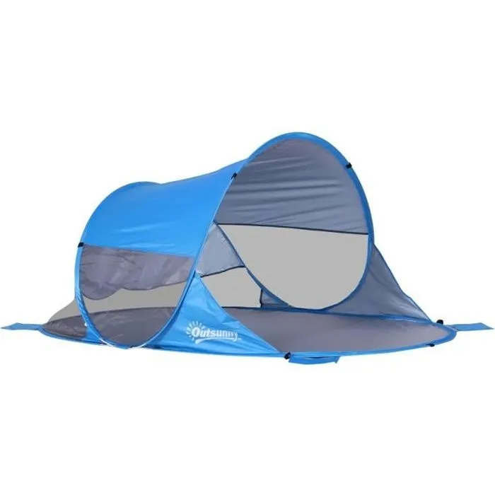 Abri de plage pliable pop-up automatique instantané - OUTSUNNY - Protection UV fenêtre arrière - Bleu ciel-0