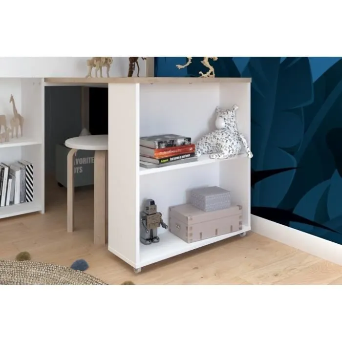 Lit combiné enfant avec bureau rétractable - PARISOT - LIAM - Blanc et chêne - Sommier inclus - 90x200 cm-4