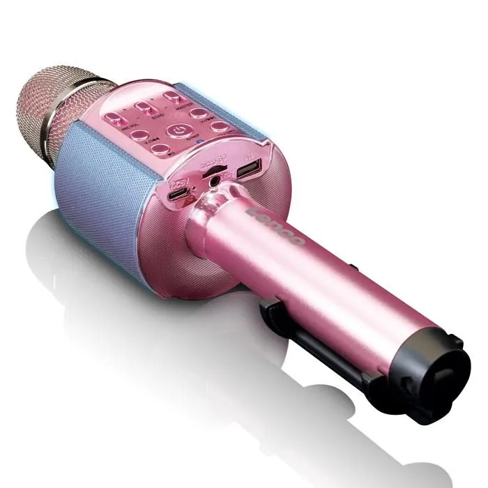 Lenco BMC-090PK - Microphone Bluetooth® pour karaoké avec enceinte et éclairage - Rose-3