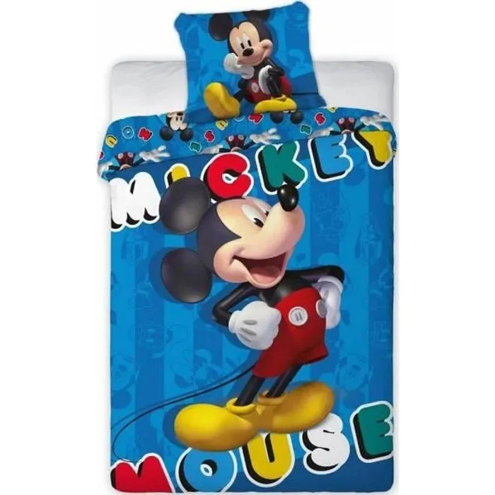Mickey Disney - Parure de couette 140x200 + taie d'oreiller + Drap Housse 90 x 190 BLEU MARINE - HOMEROKK-0