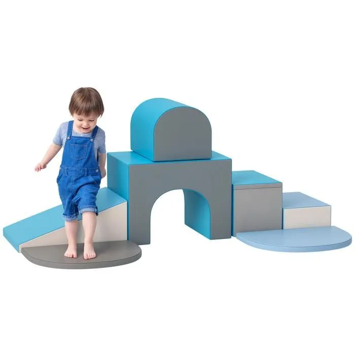 7PCS Module motricité bébé HOMCOM parcours motricité bébé en mousse EPE pour enfants d'âge préscolaire, multicolore-0