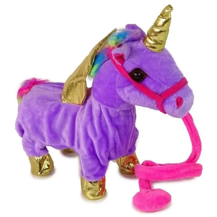 Peluche Mascotte licorne Ailes dorées violette-2