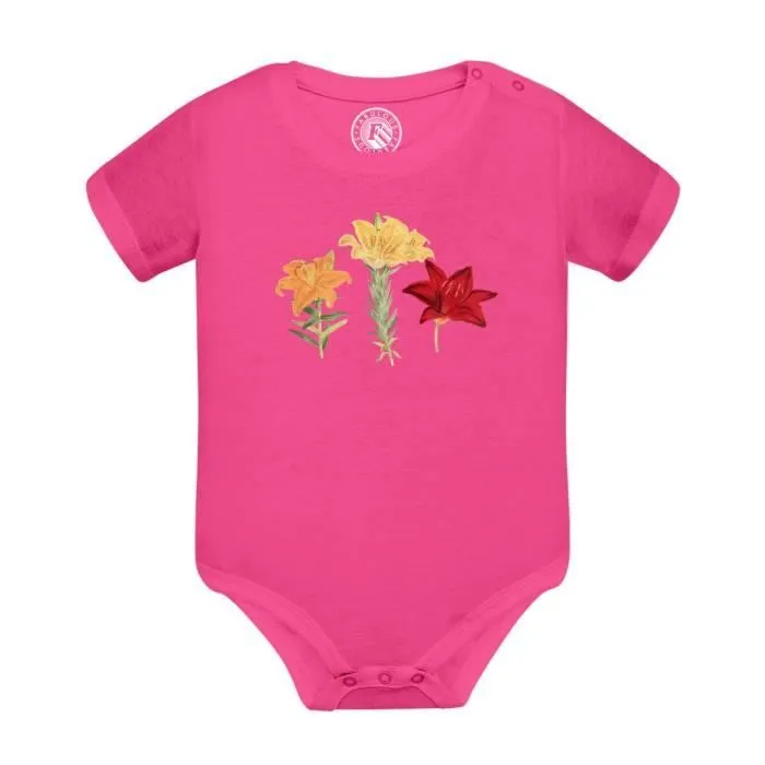 Body Bébé Manche Courte Rose 3 Fleurs Antiques Botanique Illustration Ancienne-0