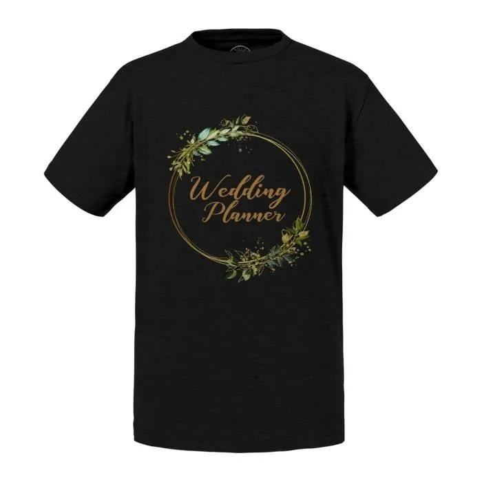T-shirt Enfant Noir Wedding Planner Mariage Mariée Cercle Fleurs-0