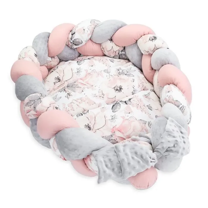Reducteur de lit bébé nid de nouveau-né bébé - nid câlin avec coussin en queue de cochon ensemble démonté 75x45 cm, rose sauvage-0