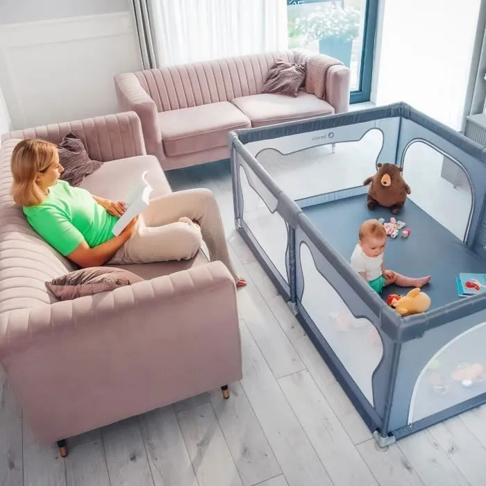 LIONELO Willow - Parc Bébé - 127 x 187 x 68 cm - Côtés en maille - Grand terrain de jeu de sécurité - Grille de protection - Beige-1
