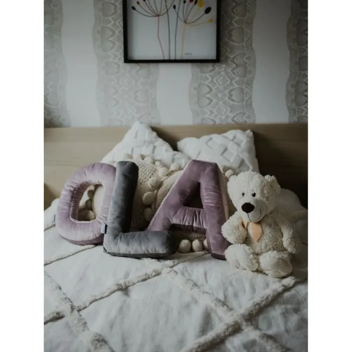 Bellochi Coussin Décoratif avec Rembourrage Hypoallergénique - Velours - Coussin Enfant en Forme de Lettre O - Graphite-1