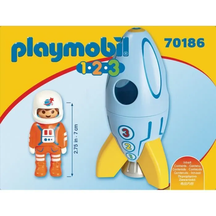 PLAYMOBIL - 70186 - PLAYMOBIL 1.2.3 - Fusée et astronaute pour enfant de 18 mois et plus-1