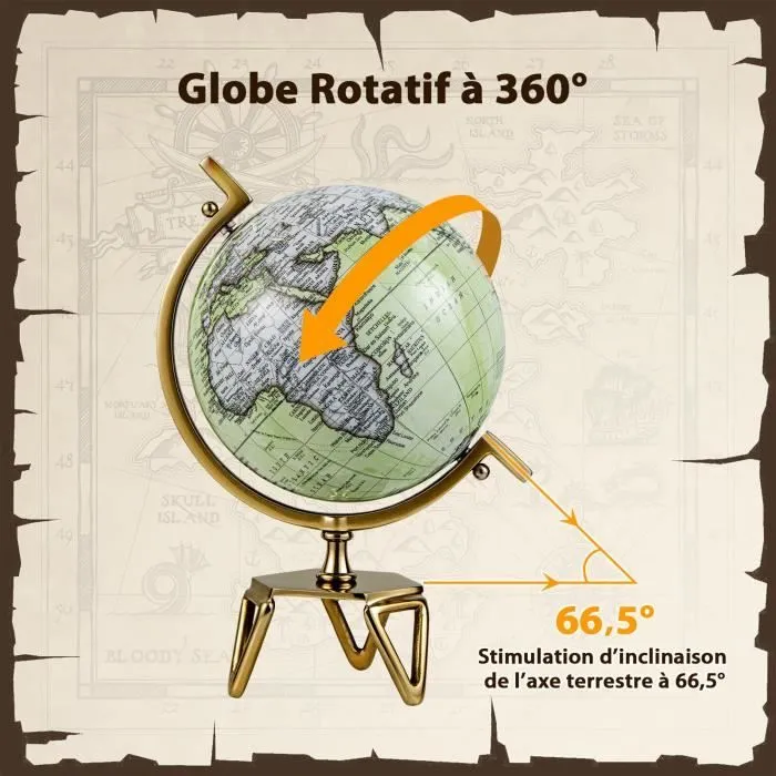 Globe Terrestre COSTWAY Décoratif de Style Vintage Couleur Doré en Métal & PVC, Cadeau Idéal - L-1