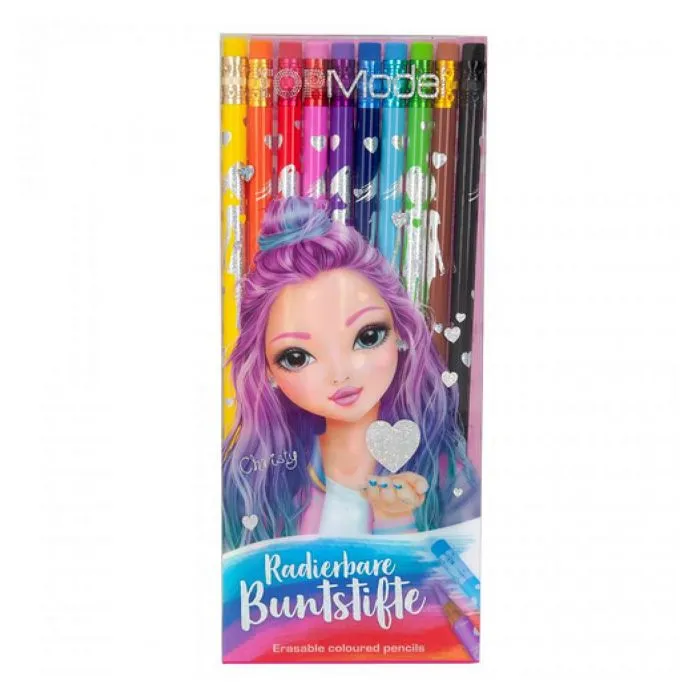 Etui crayons de couleur - TOPModel - 10 crayons - Gommables - Violet et bleu - Pour filles à partir de 6 ans-1