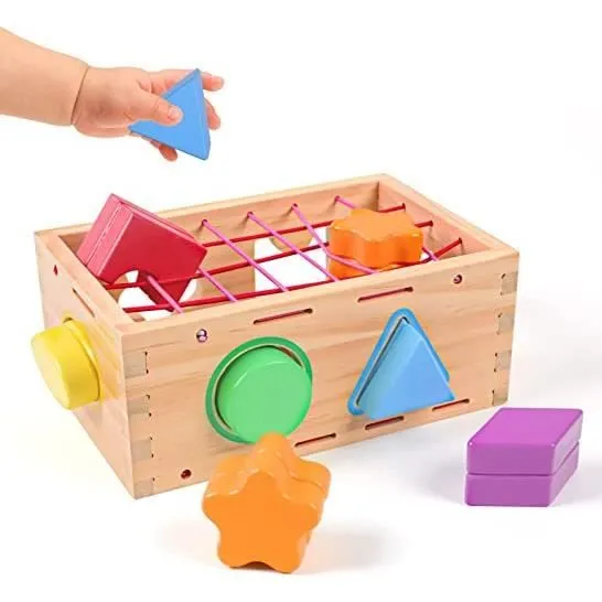 Jouet Enfant 6-12 Mois Fille - AMOUNE - Cube d'activité en bois - Motricité fine - Tri de formes-0