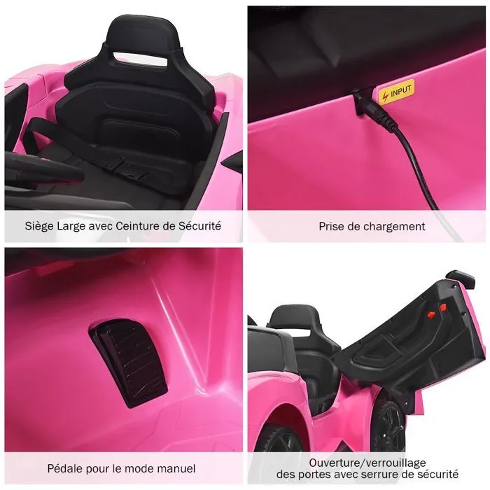 COSTWAY Voiture Électrique 12V/4,5 Ah pour Enfants 3-8 Ans, Télécommande 2,4G, Démarrage Lent, LED, USB, Radio, Klaxon, Rose.-4
