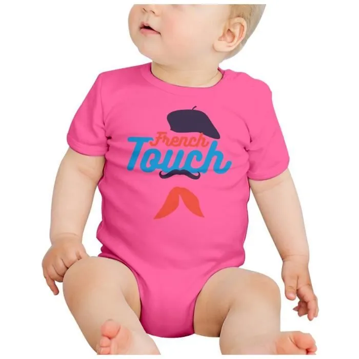 Body Bébé Manche Courte Rose French Touch Moustache Beret Bébé-1