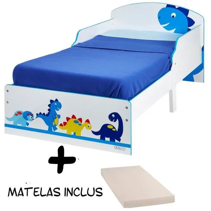 Lit enfant Dinosaure - WORLDS APART - Matelas inclus - 70 x 140 cm - Blanc - Enfant-0