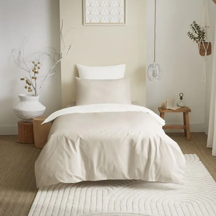 Pack complet 4 pièces Lin/Blanc réversible housse de couette pour lit 90 x 190 cm-1