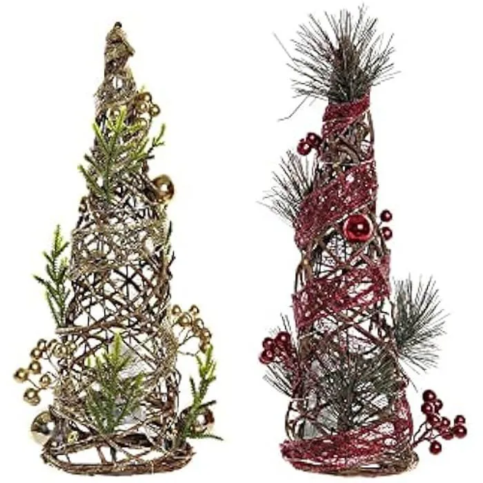 Sapin de Noël - DKD Home Decor - Lot de 2 - Rotin - 16 x 16 x 41 cm - Multicolore-0