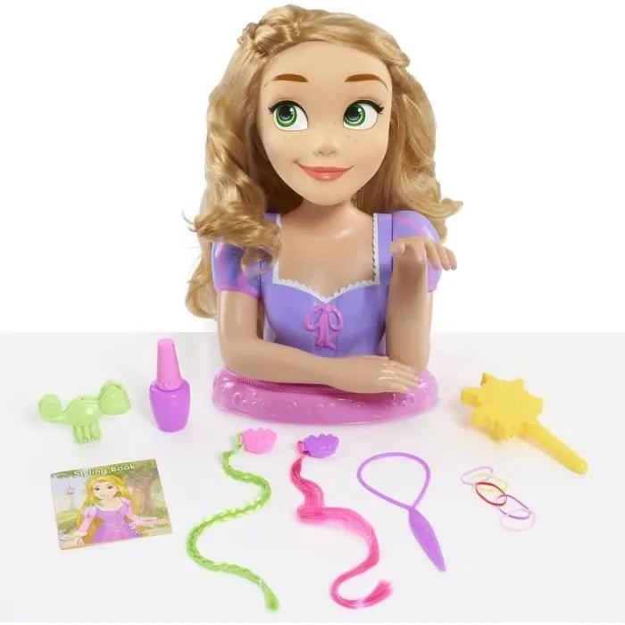 Tête à coiffer - DISNEY - Raiponce Deluxe - 12 accessoires - Faux flacon de vernis - Guide coiffure-7
