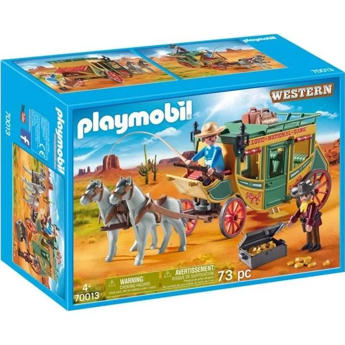 PLAYMOBIL Western Diligence du Far-West avec deux personnages et leurs bagages - Mixte - A partir de 4 ans-0