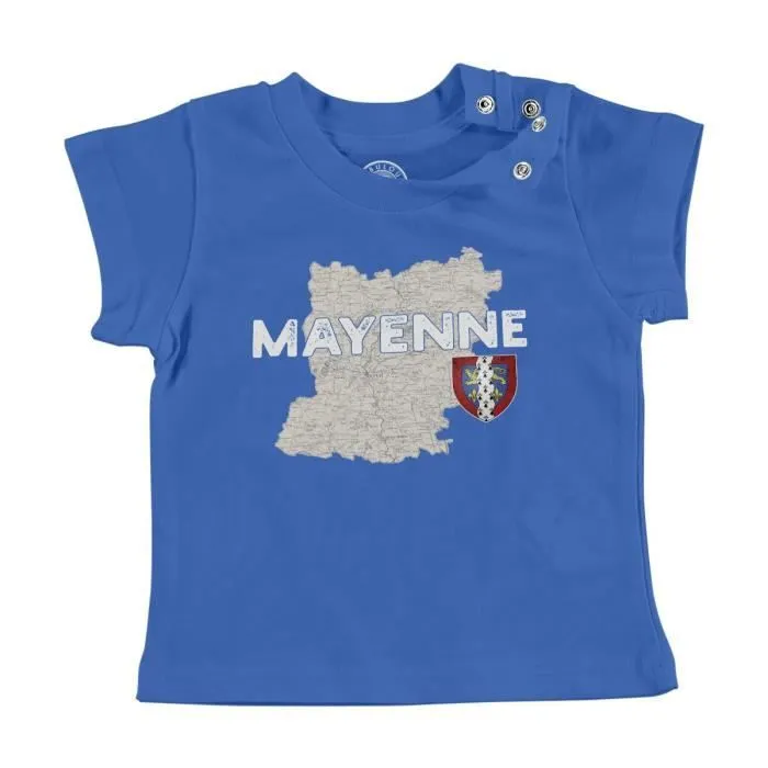 T-shirt Bébé Manche Courte Bleu Mayenne 53 Departement Laval Carte Ancienne Pays de Loire-0