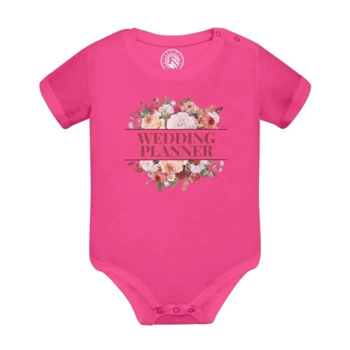 Body Bébé Manche Courte Rose Wedding Planner Mariage Mariée Bouquet Fleurs-0