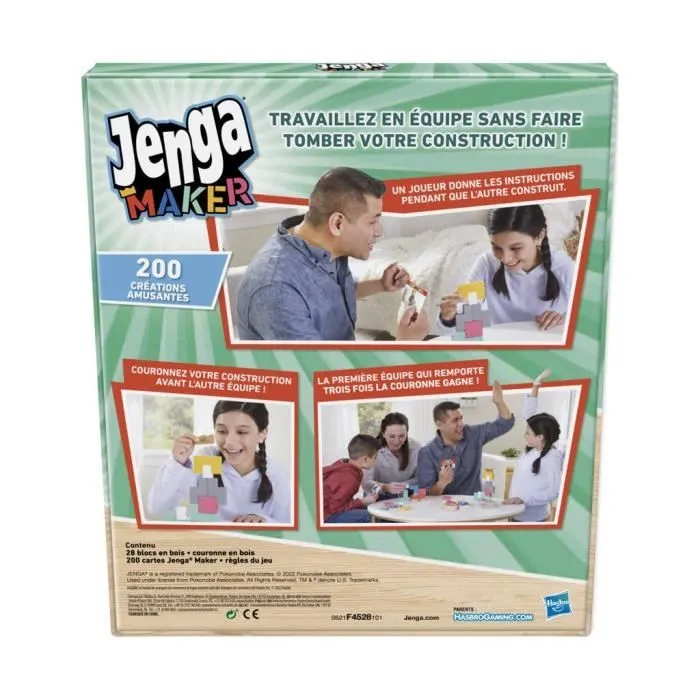 Jenga Maker, tour d'empilage avec blocs en bois massif véritable, jeu pour enfants, à partir de 8 ans, pour 2 à 6 joueurs-2