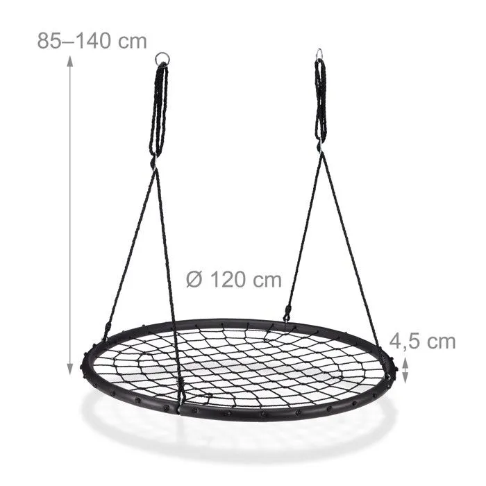 Relaxdays Balançoire nid d'oiseau maille filet 120 cm à suspendre ajustable enfant adulte jardin extérieur 150 kg, noir-3
