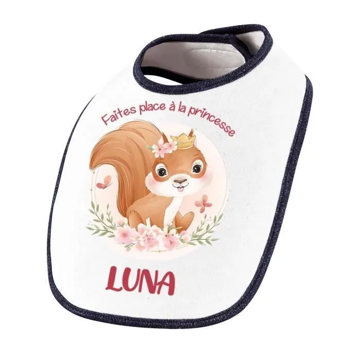 Bavoir Luna Princesse Écureuil | Cadeau Naissance Baby Shower Noël Anniversaire Enfant Nourrisson-0