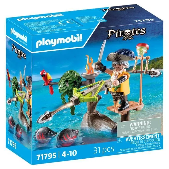 PLAYMOBIL 71795 Pirate avec arbalète et poissons à viser, Les pirates, 31 pièces, Dès 4 ans-0