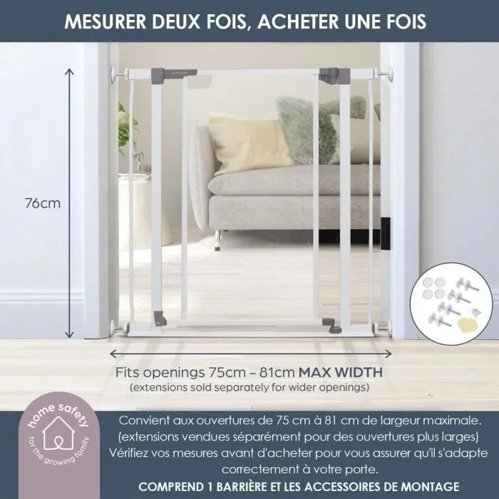 Barrière de sécurité à panneau transparent - DREAMBABY - Fonction "maintien en position ouverte"- Bas anti-chute - Blanc-3