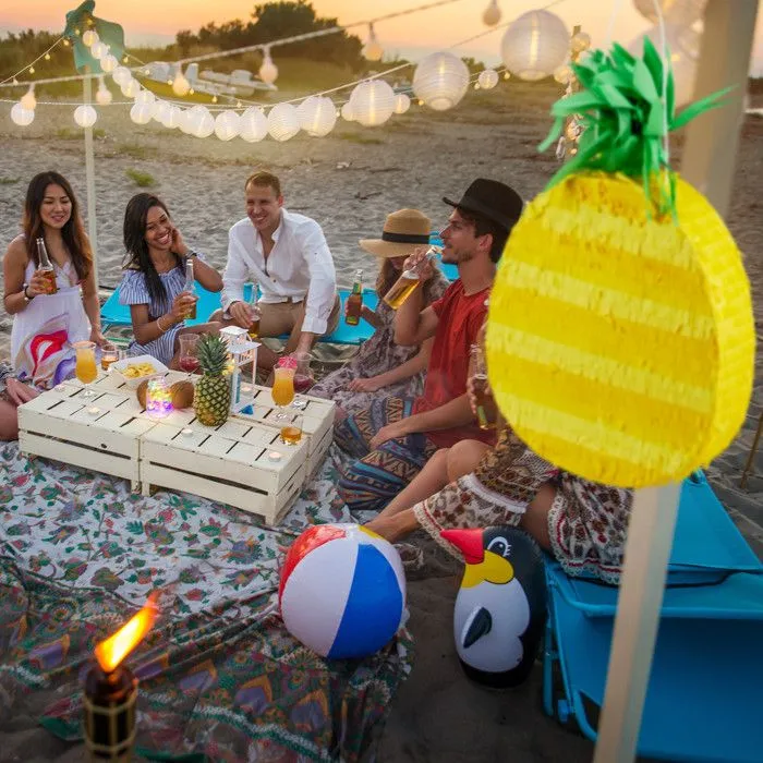 Relaxdays Pinata ananas, à remplir & suspendre, fêtes à la plage, enterrement de vie de jeune garçon, été, jaune-2