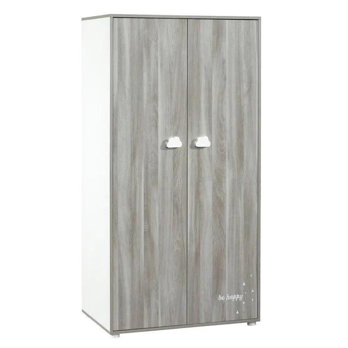 Armoire bébé Smile ours - Chêne silex - Blanche - 2 portes - 168x85x57cm - Babyprice-0