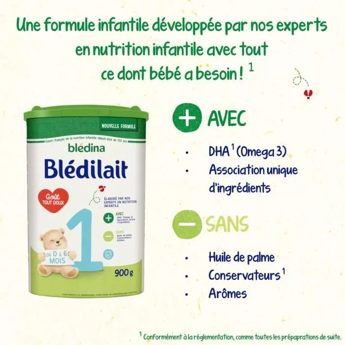 Blédina Blédilait 1, Lait en Poudre pour bébé , De 0 à 6 Mois, 900g (Boîtex3)-2