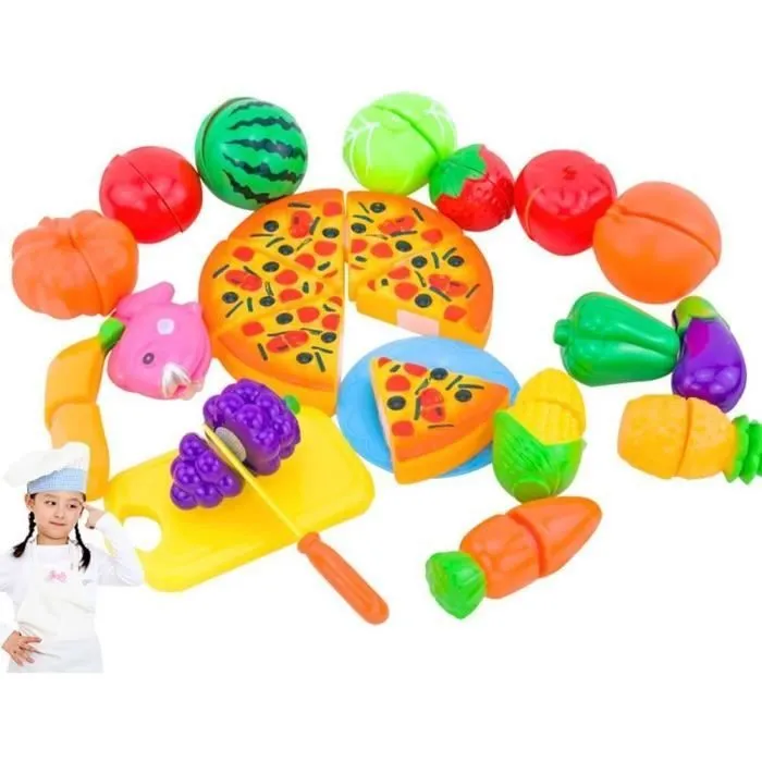 Set de 24pcs Jeux d'imitation - jouet de cuisine - pour enfants - bebe - pizza fruit légume-0