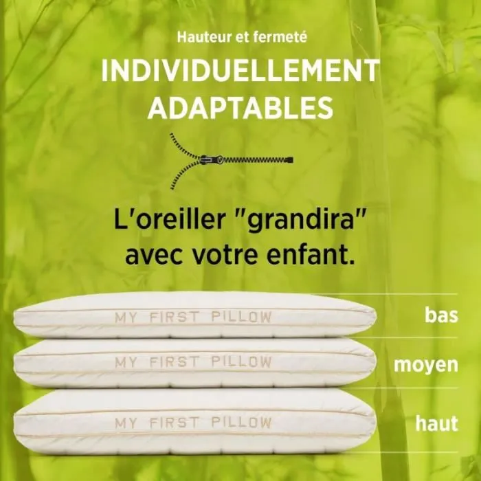 MY FIRST PILLOW - Oreiller évolutif pour bébé et enfant - 40 x 60 cm - Epaisseur et fermeté réglables - Coton et Fibres de bambou-1