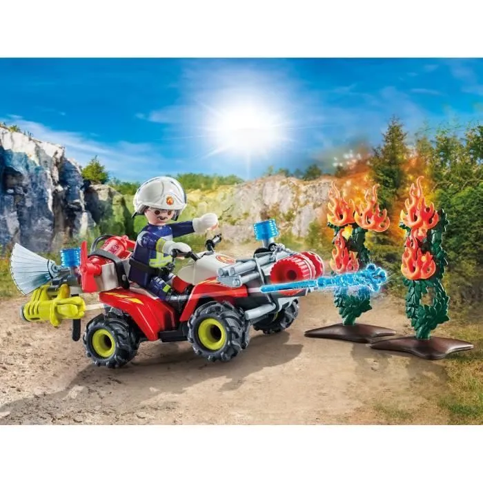 PLAYMOBIL 71825 Pompier avec quad et arbustes enflammés-1